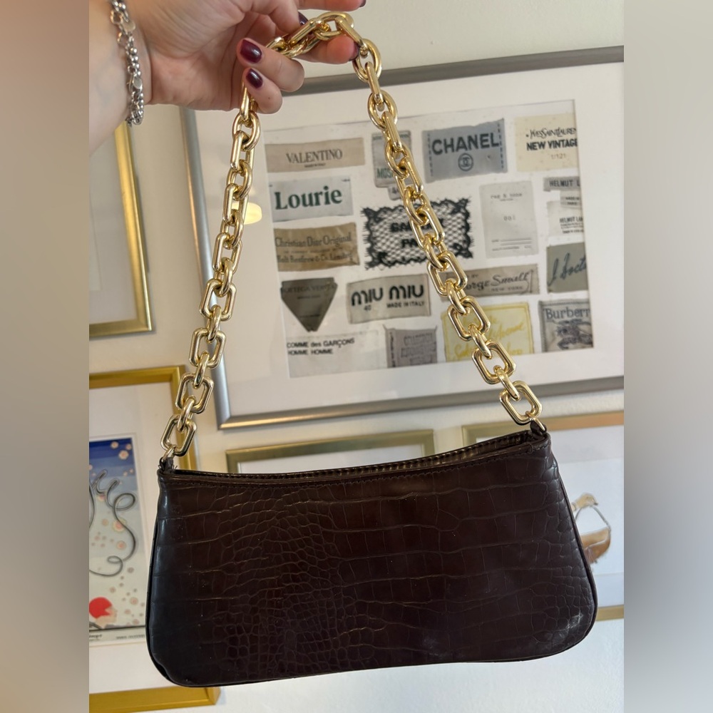 Zara Dark Brown Croc Bag with Gold Chain